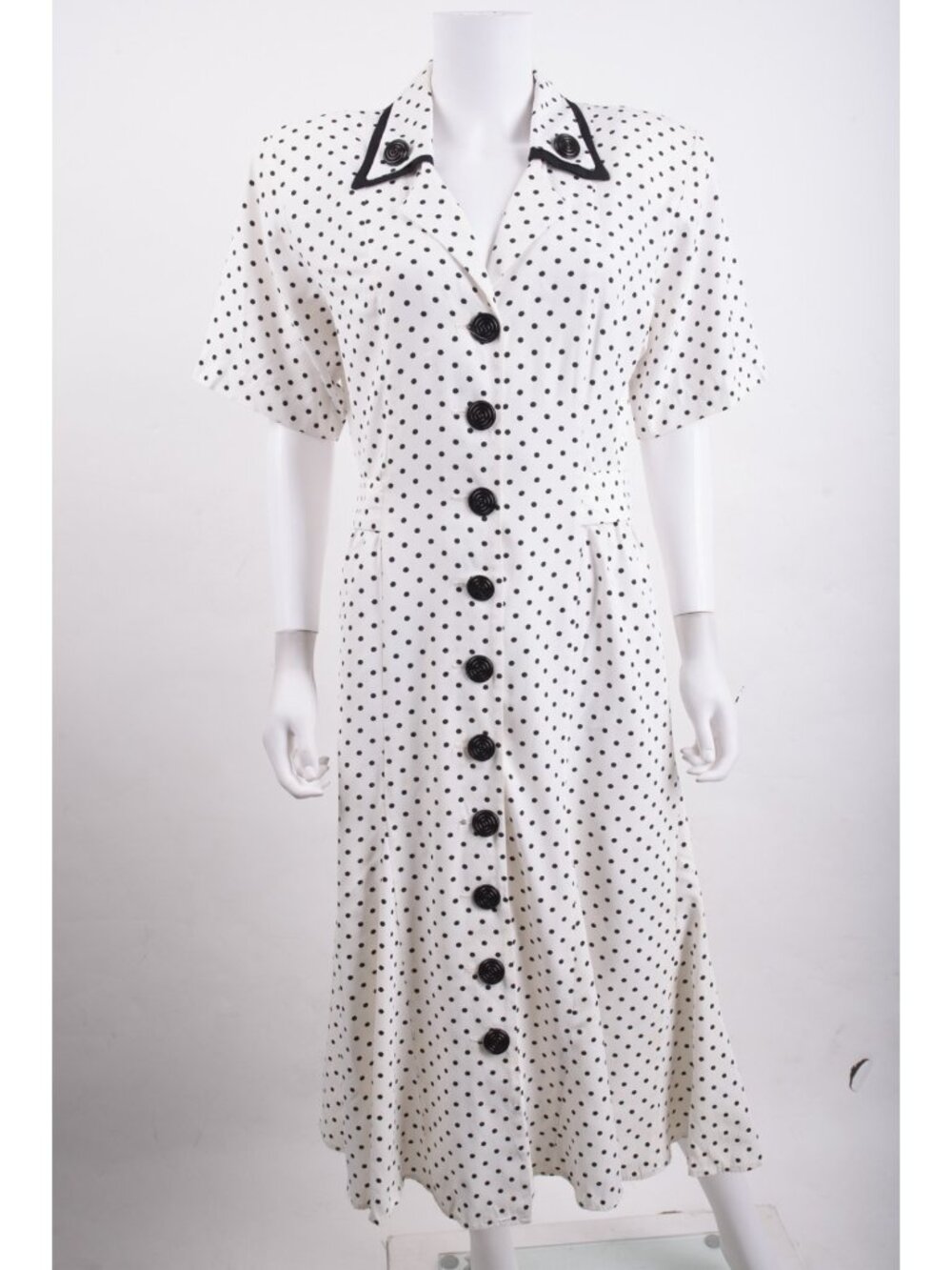 Vintage Scarlett Womans Midi Dress Size 11 M L Black White Polka Dot Flare